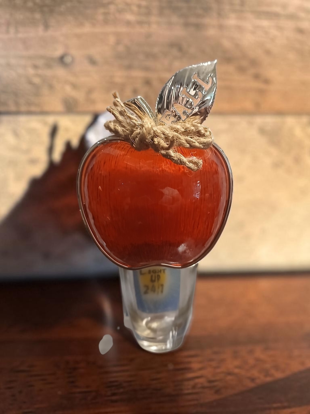 Decorative Red Apple Wallflower Holder with Rope and Silver Leaf